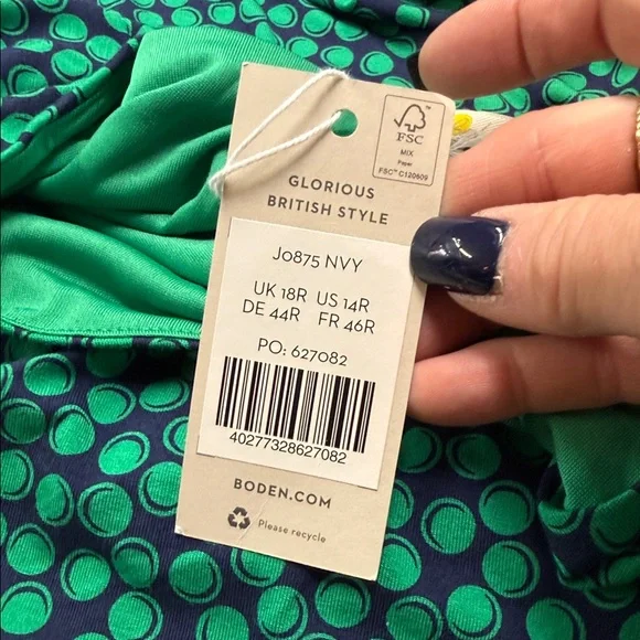 Boden NWT Green and Navy Polka Dot Dress Size 14R - Picture 10 of 12